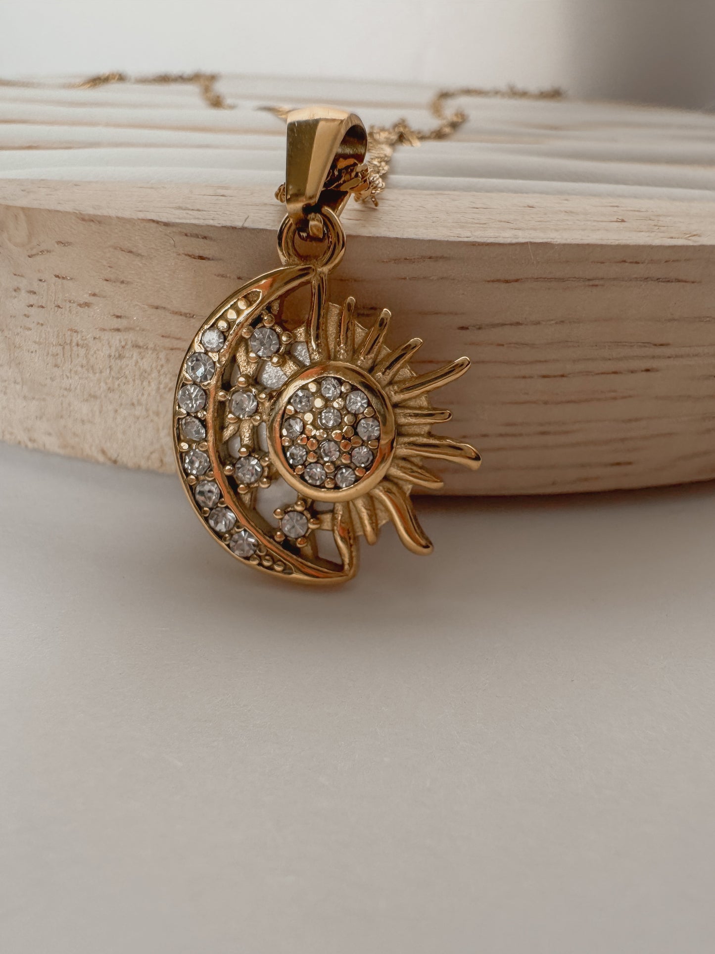 Zirconia Sun Moon Necklace