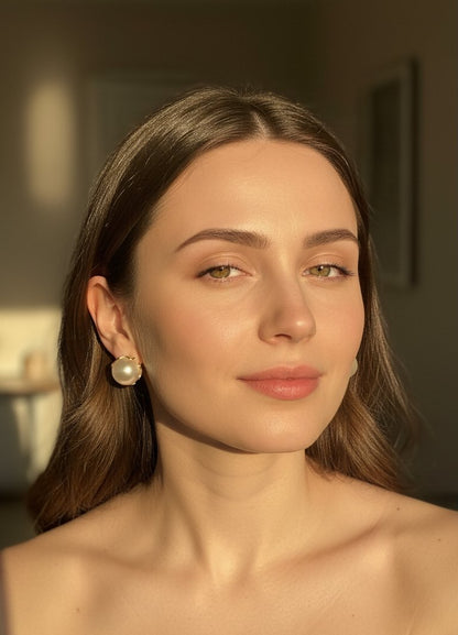Gilded Pearl Stud Earrings