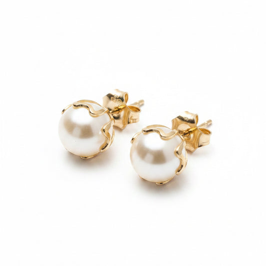 Gilded Pearl Stud Earrings