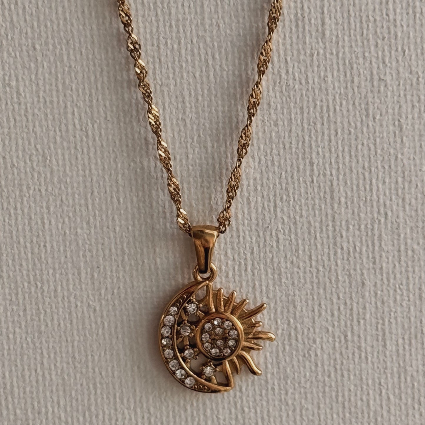 Zirconia Sun Moon Necklace