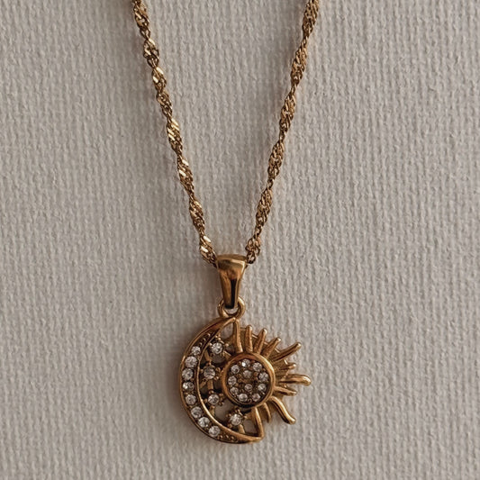 Zirconia Sun Moon Necklace