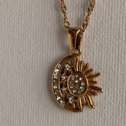 Zirconia Sun Moon Necklace