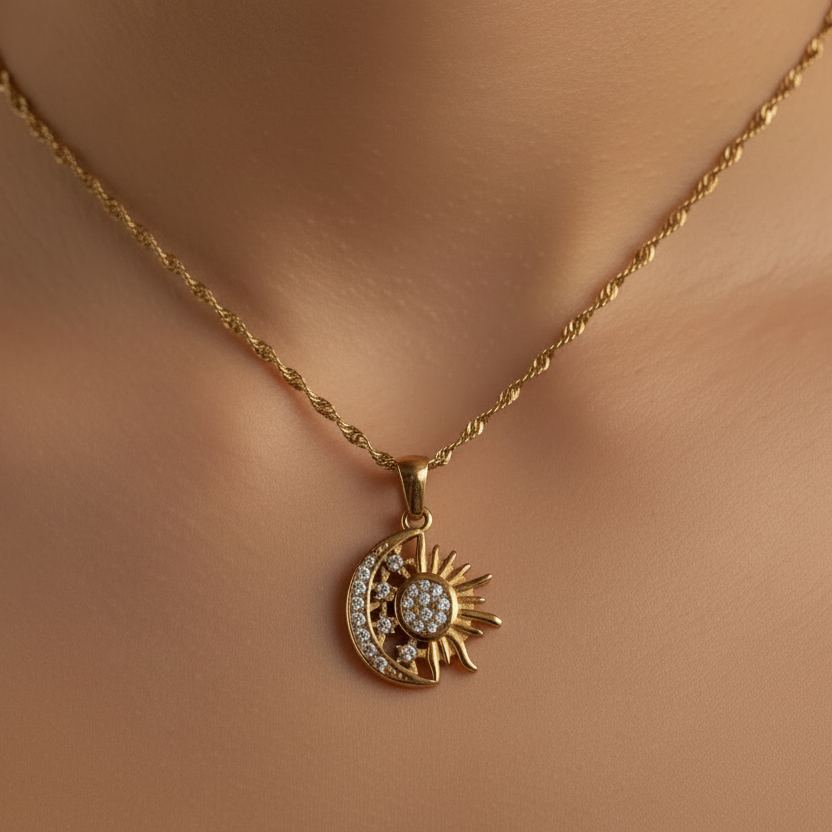Zirconia Sun Moon Necklace